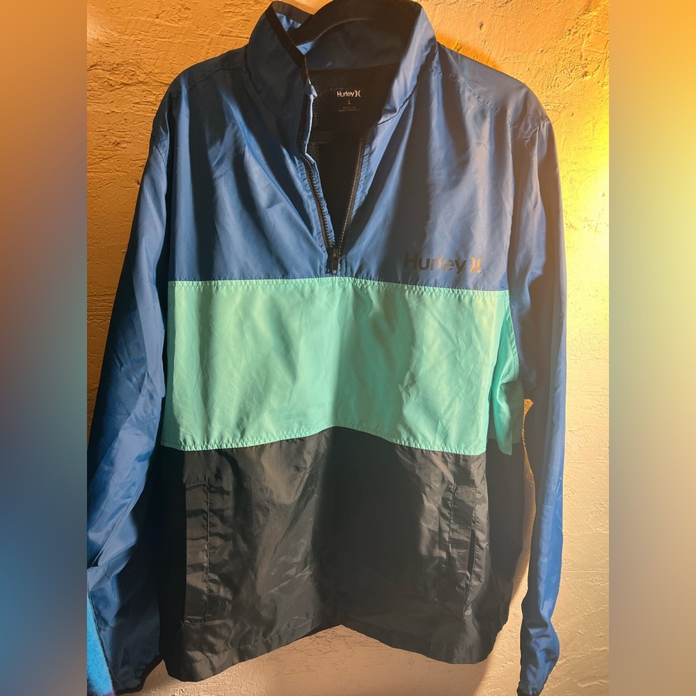 Hurley Men's Tri-Tone Windbreaker - Blue, Teal, Black L